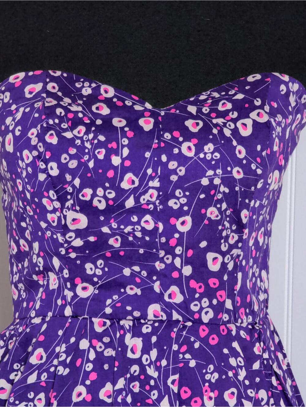 O'Neill Strapless Purple Floral Print Cotton  Dress Size 7 - Picture 2 of 7
